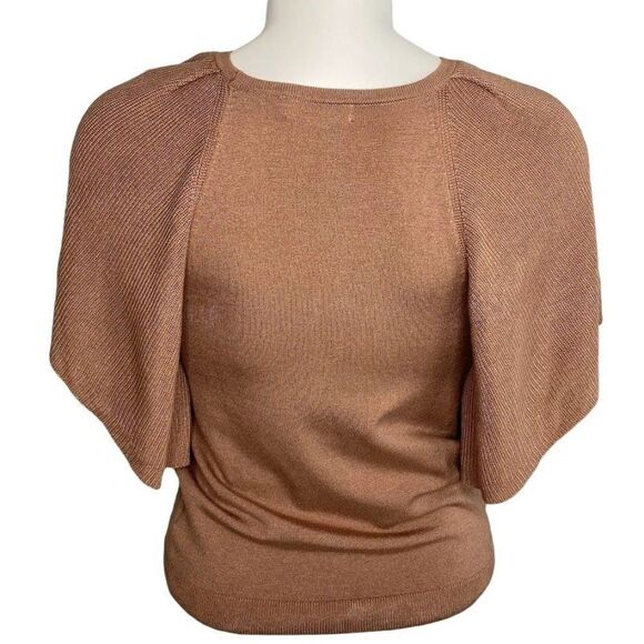 Prologue Brown Mocha Short Flutter Sleeve‎ Crewneck Sweater Top sz XS - Picture 4 of 9